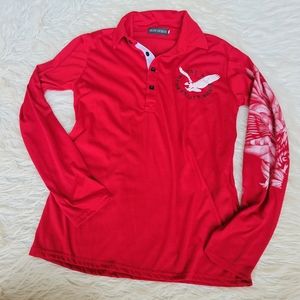 Red Slim Horse Polo Eagle Graphics Long Sleeve L